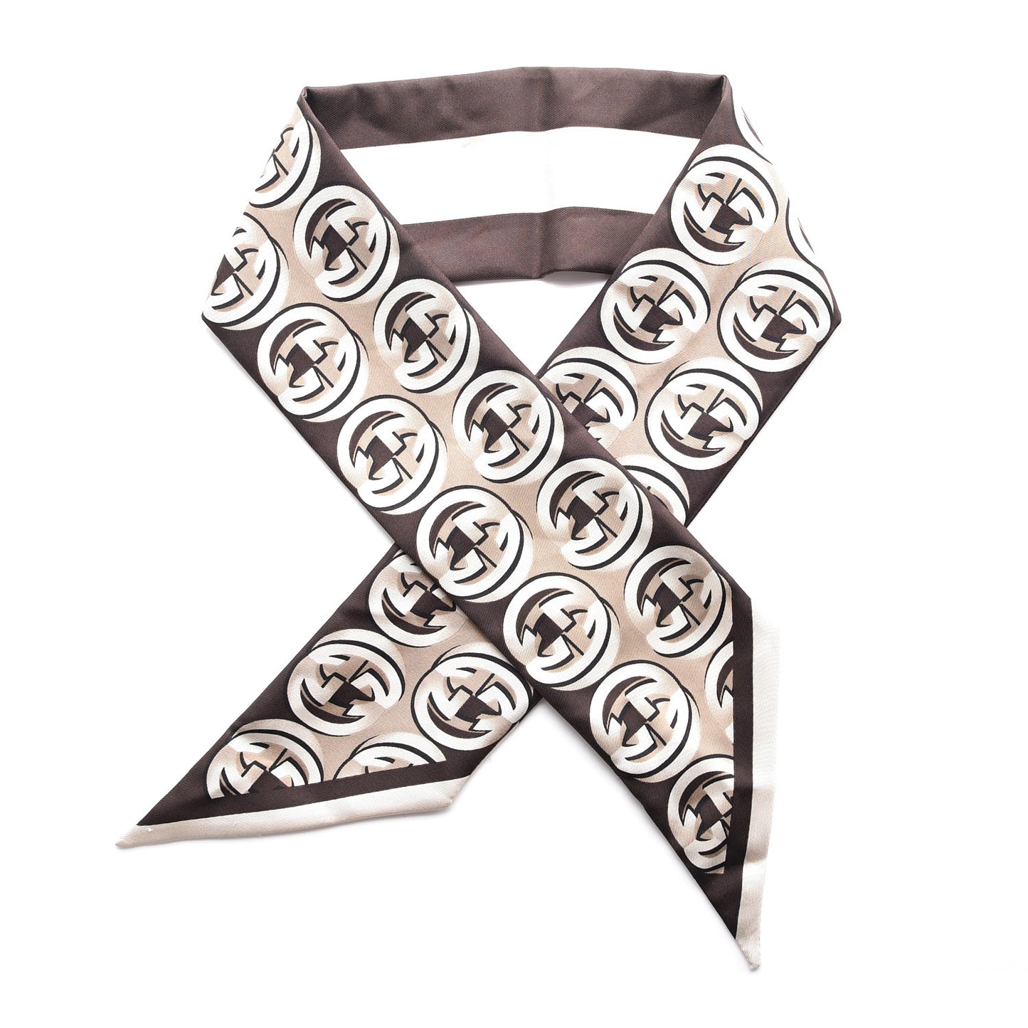Silk Twill Interlocking Ring Scarf Brown