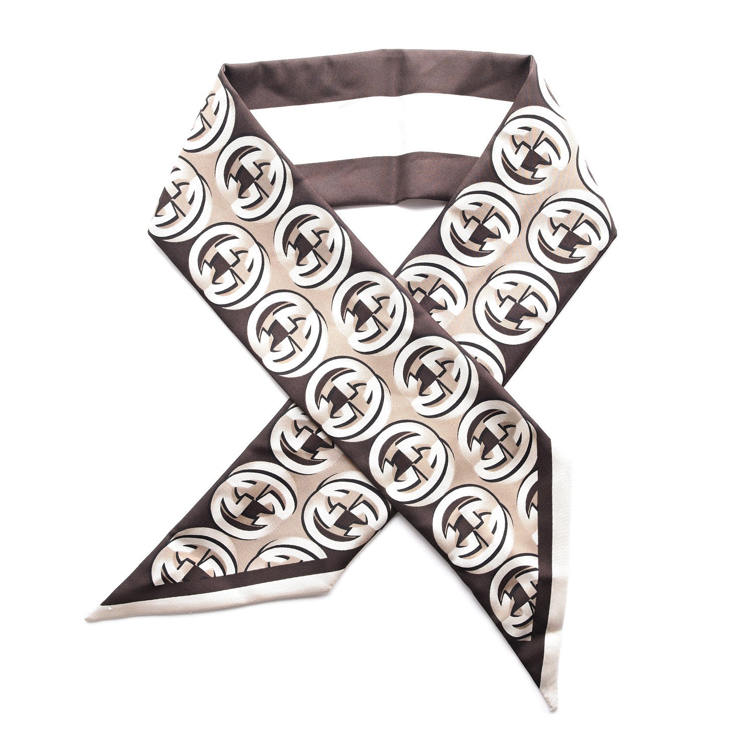 Gucci Silk Twill Interlocking Ring Scarf Brown 5 of 8