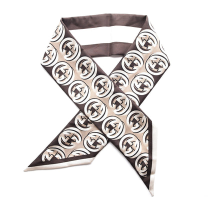 Gucci Silk Twill Interlocking Ring Scarf Brown 5 of 8