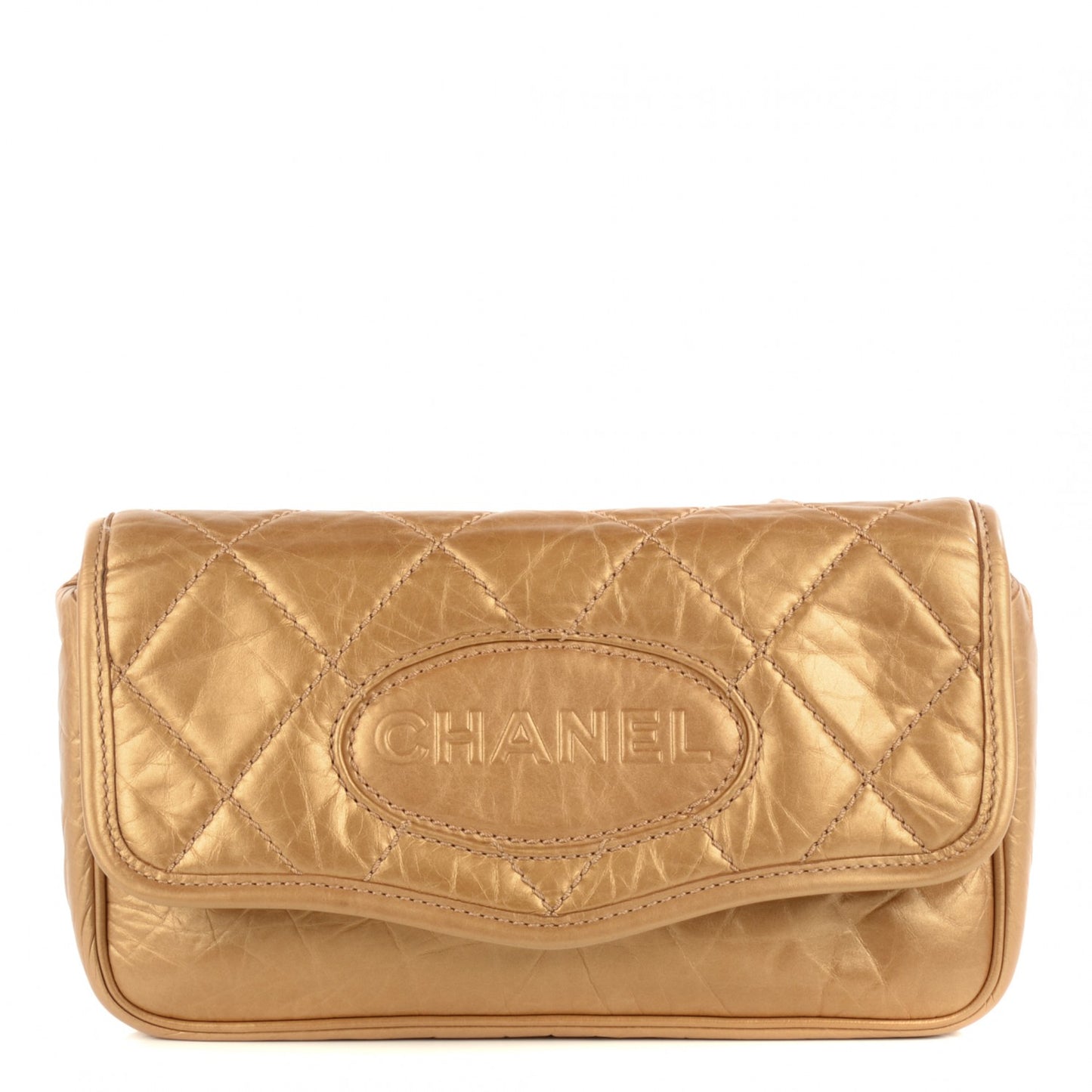 Metallic Aged Calfskin Quilted Shoulder Flap Bag Gold