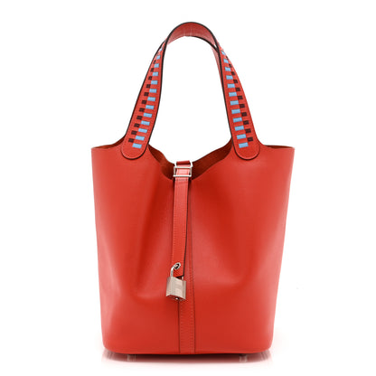 Hermes Epsom Tressage De Cuir Picotin Lock 22 MM Rouge Coeur Bleu du Nord Rouge H 1 of 10