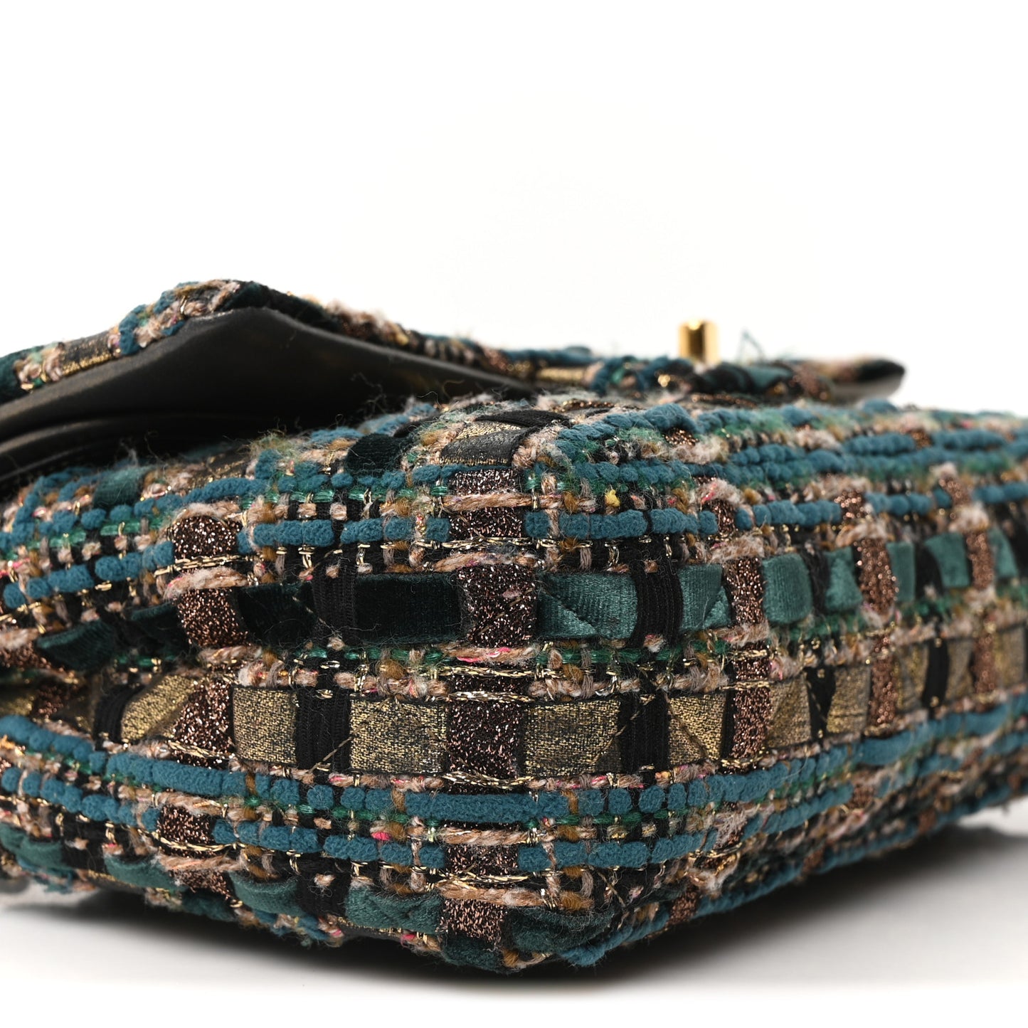 Tweed Metallic Lambskin Quilted Egyptian Double Flap Multicolor Gold