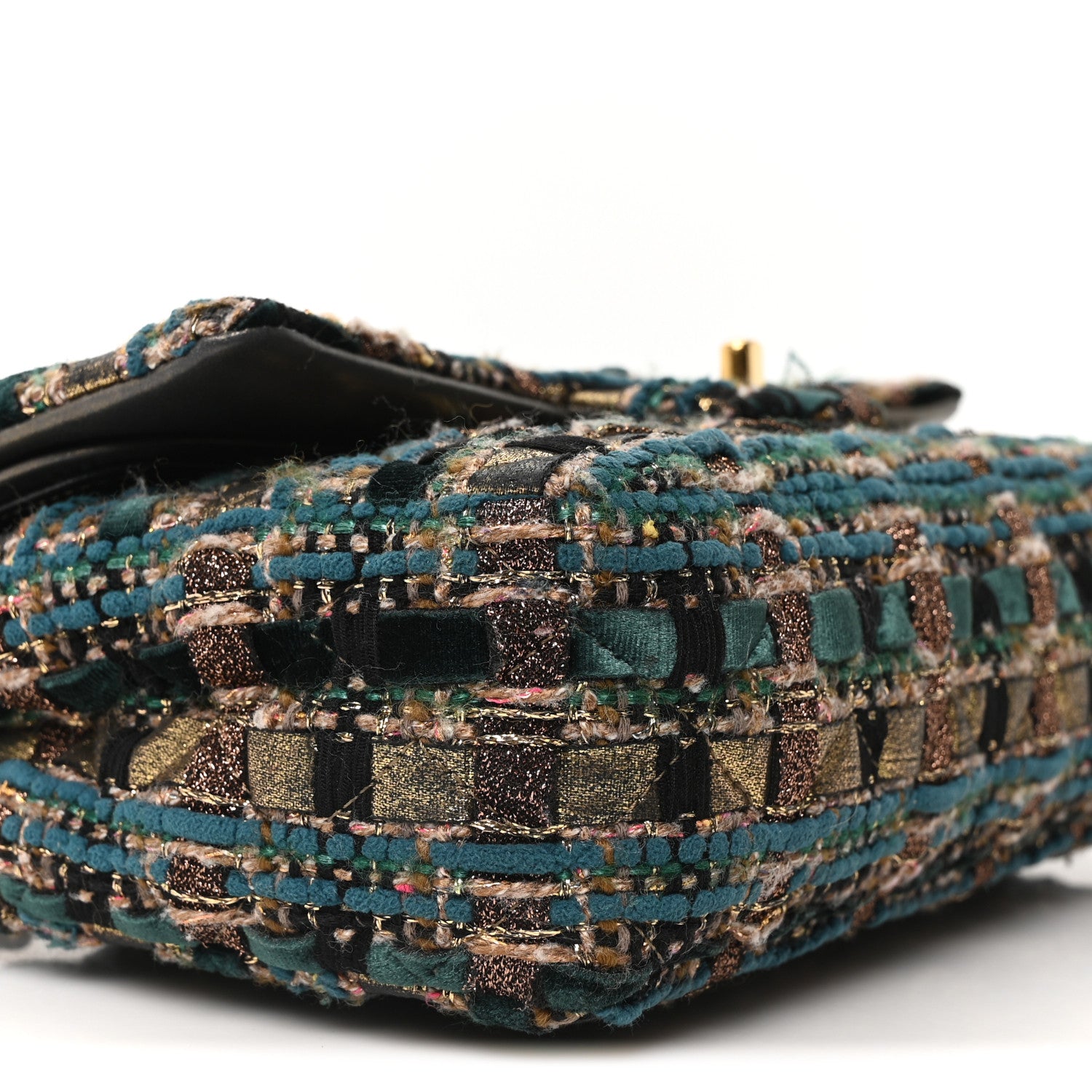 Chanel Tweed Metallic Lambskin Quilted Egyptian Double Flap Multicolor Gold 9 of 10