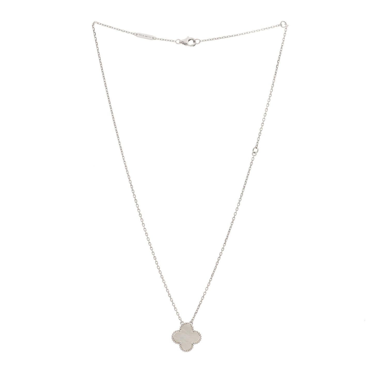 18K White Gold Mother of Pearl Vintage Alhambra Pendant Necklace
