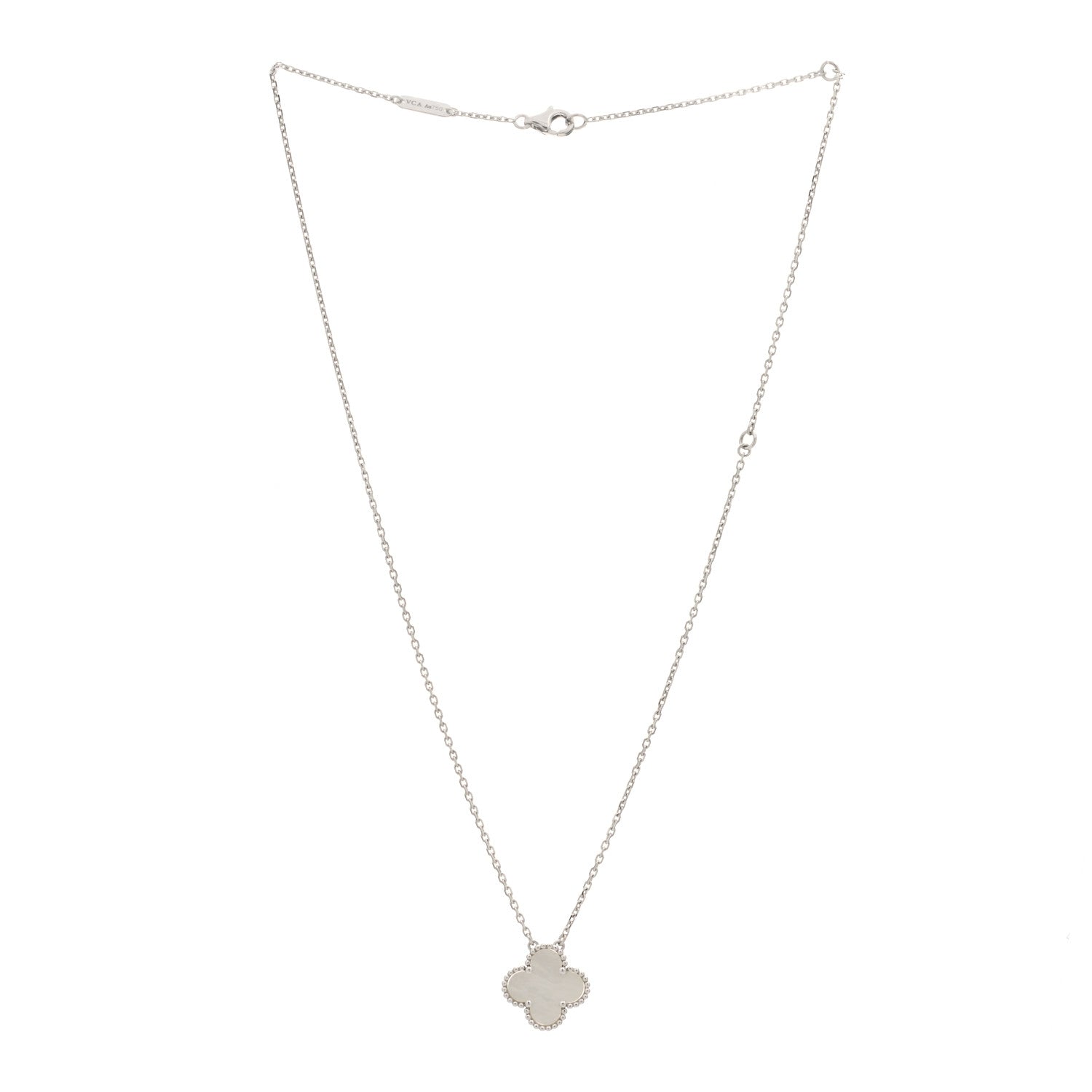 Van Cleef & Arpels 18K White Gold Mother of Pearl Vintage Alhambra Pendant Necklace 2 of 3