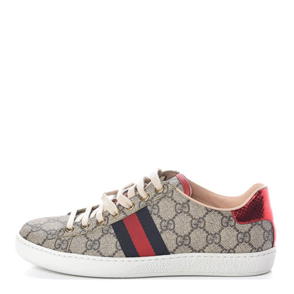 Gucci GG Supreme Monogram Womens Ace Low-Top Sneaker 37.5 Beige 1 of 9