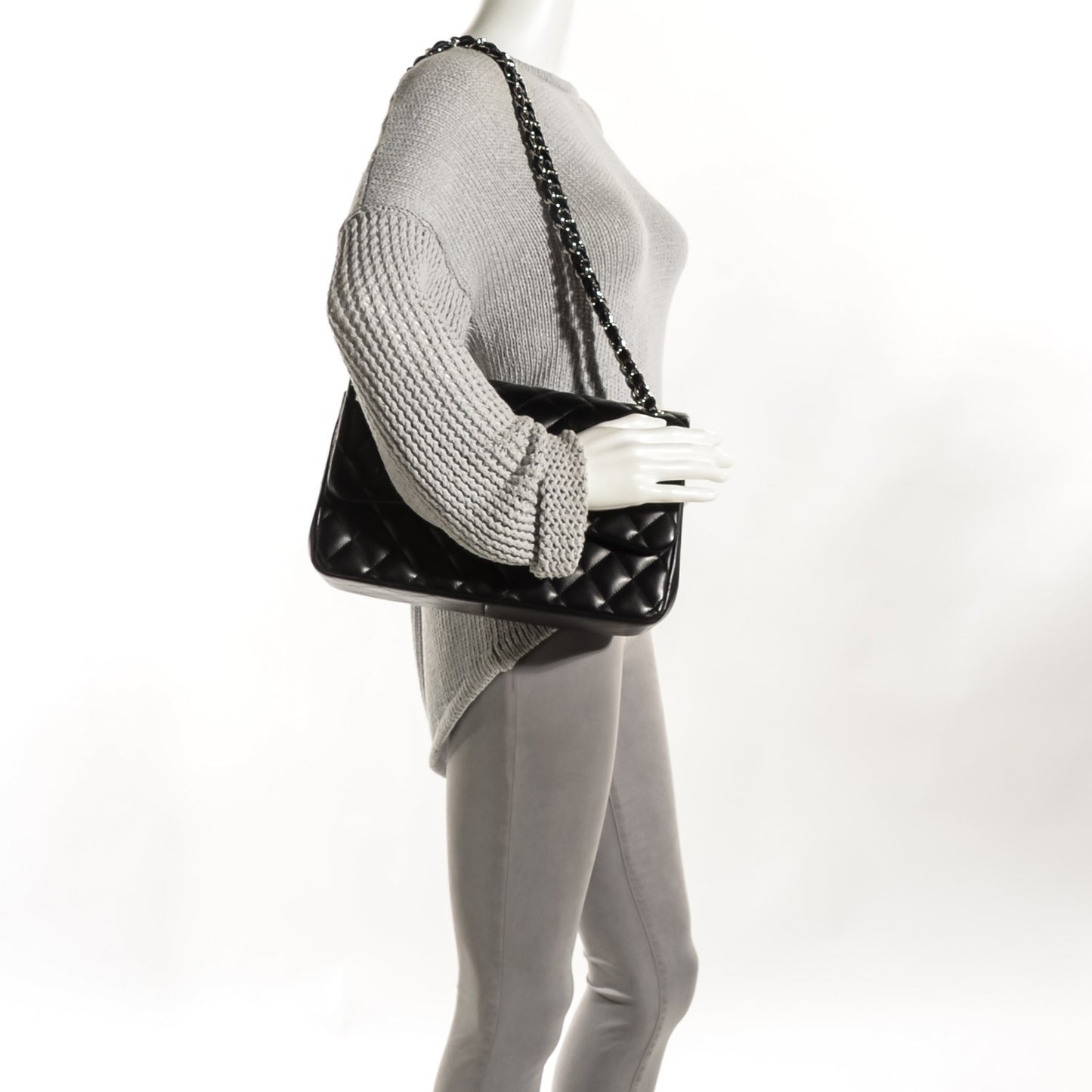 Lambskin Quilted Jumbo Double Flap Black