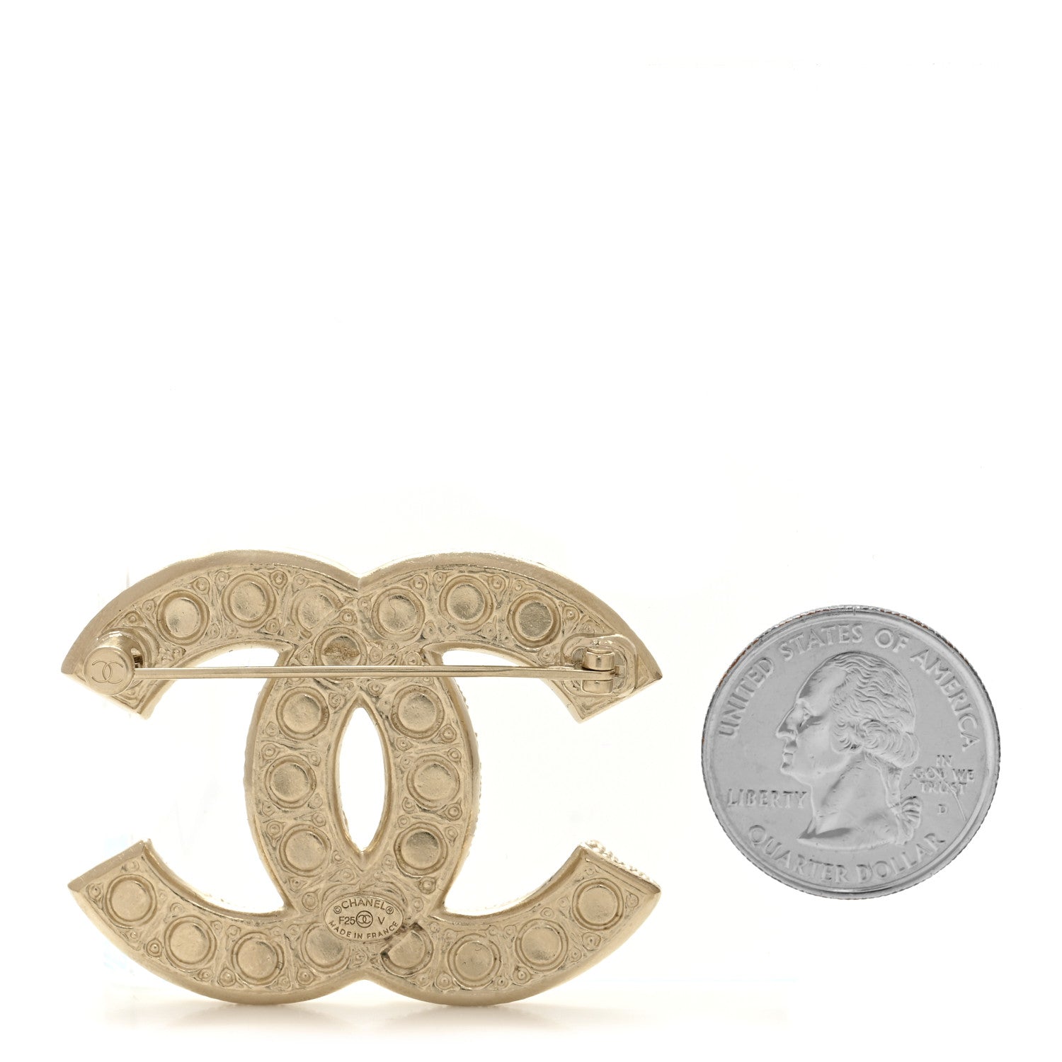 Chanel Metal Crystal Graduated Pearl CC Brooch Gold 2 of 4