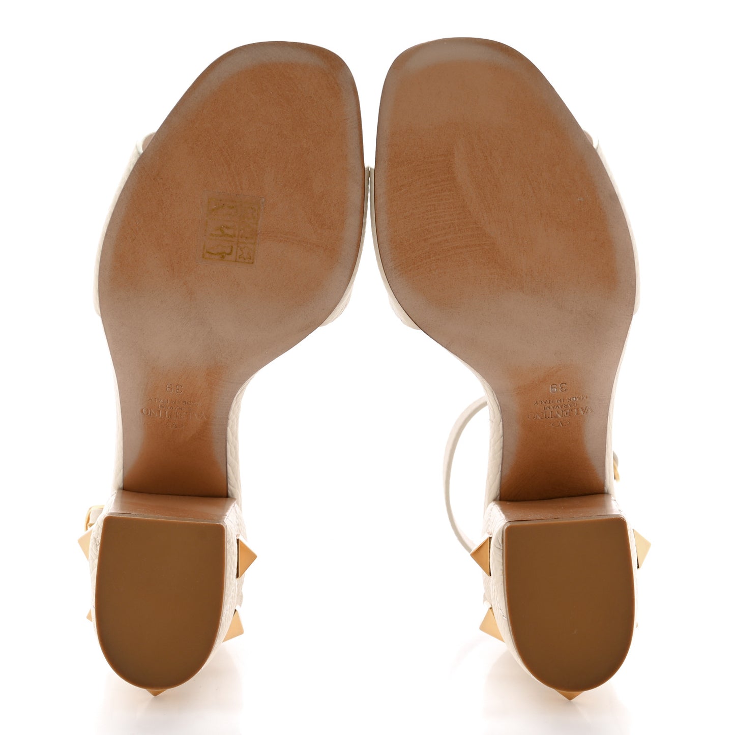 Grained Calfskin Roman Stud Ankle Strap 75mm Sandals 39 Light Ivory