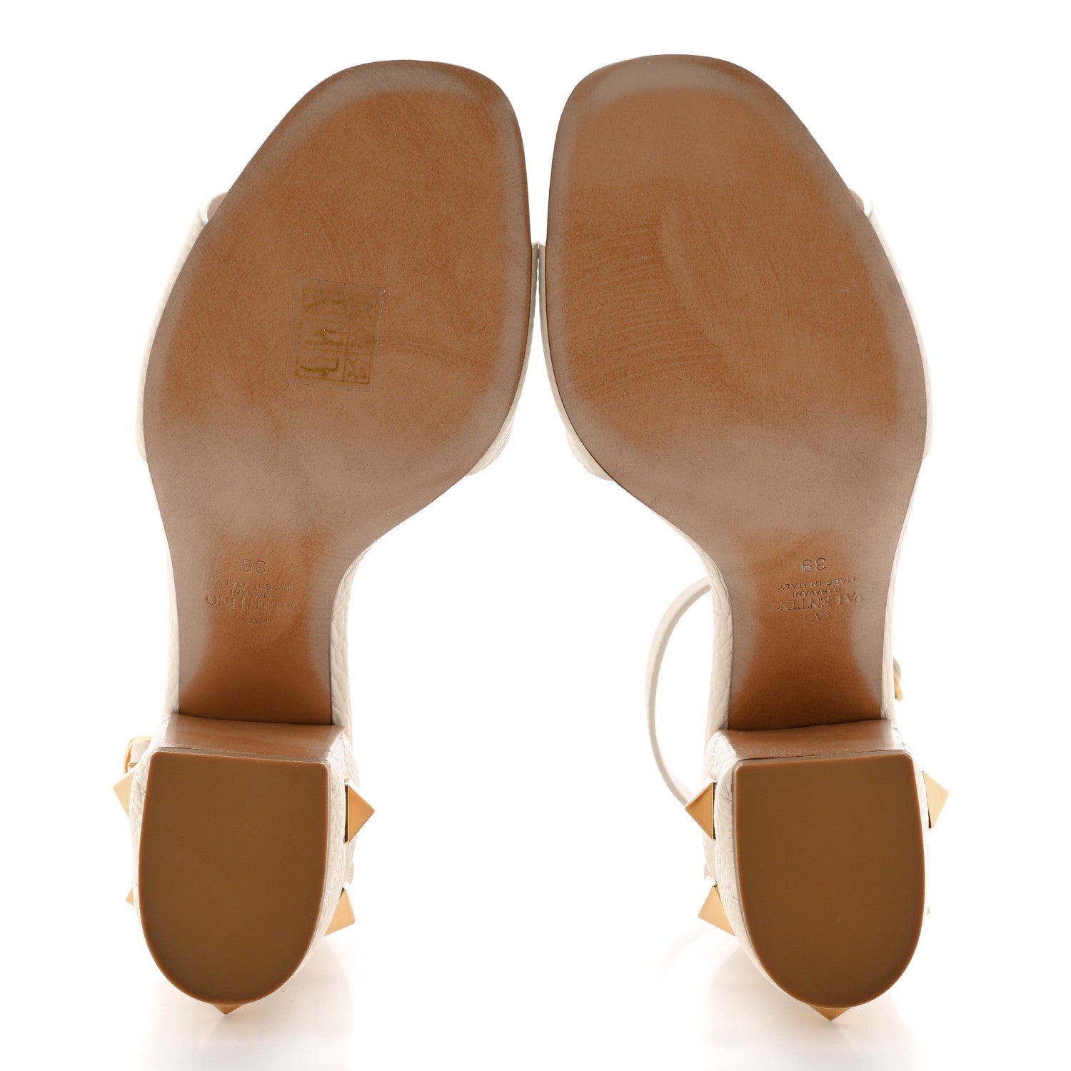 Valentino Garavani Grained Calfskin Roman Stud Ankle Strap 75mm Sandals 39 Light Ivory 5 of 10