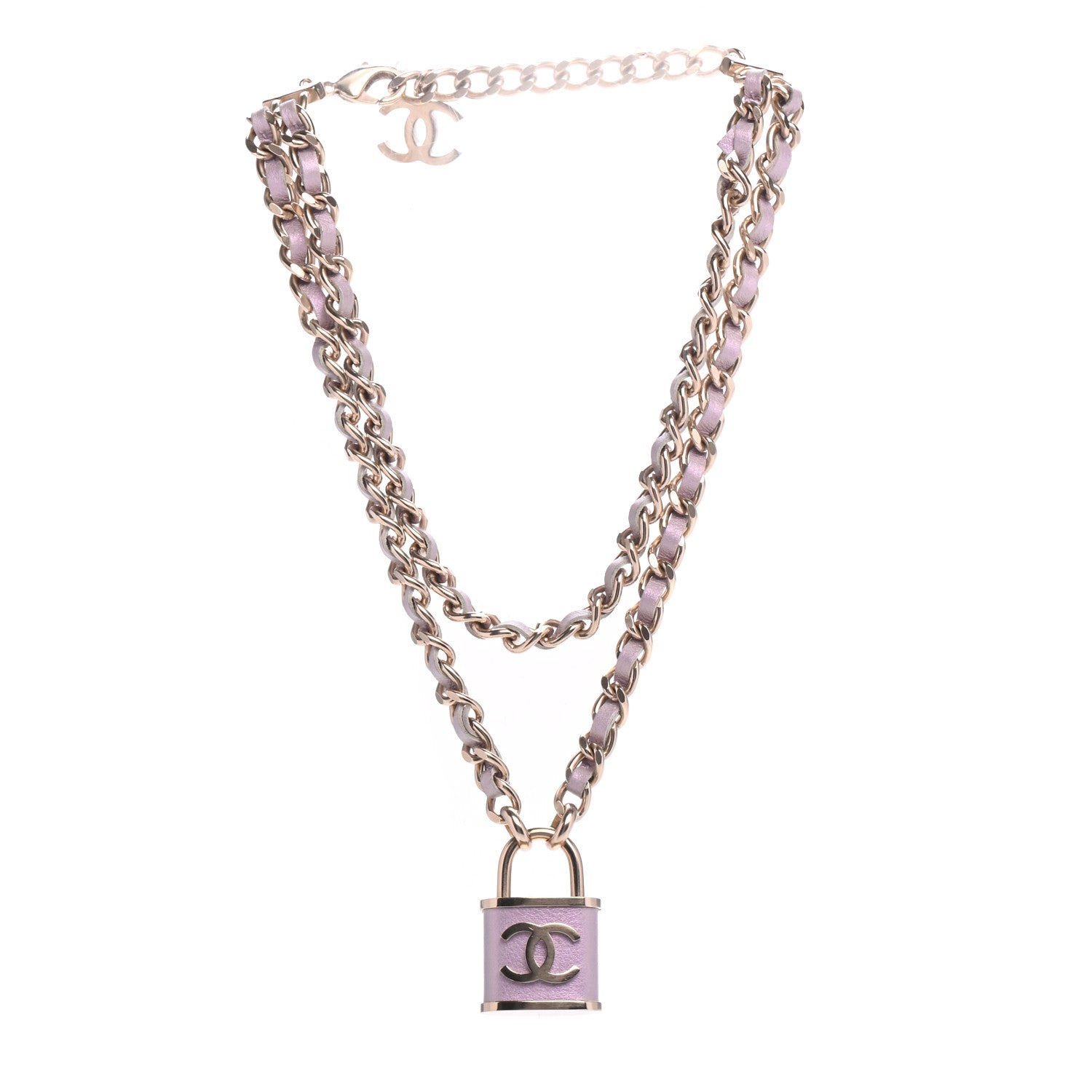Chanel Metal Lambskin Lock Necklace Iridescent Pink 3 of 6