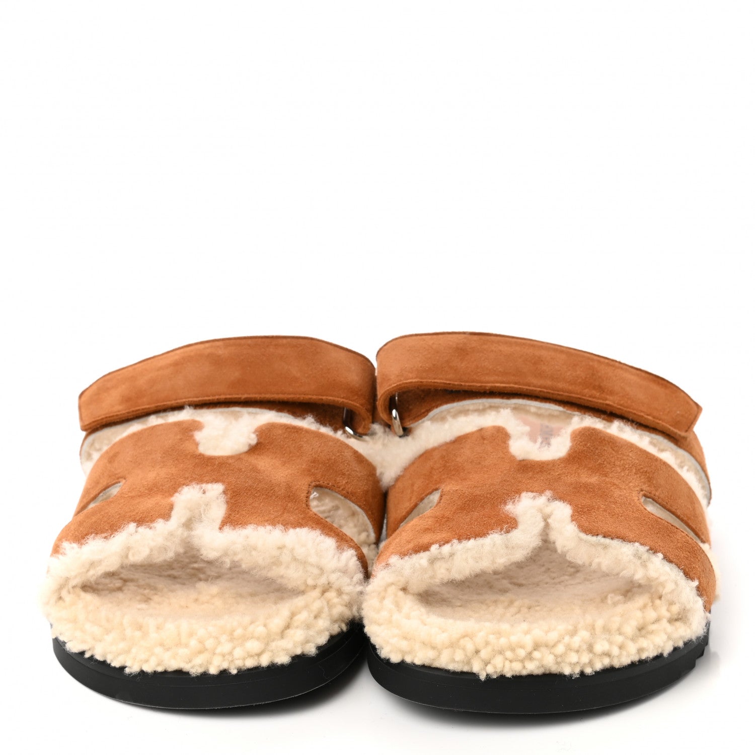 Hermes Suede Goatskin Woolskin Womens Chypre Sandals 40 Naturel Ecru 2 of 8