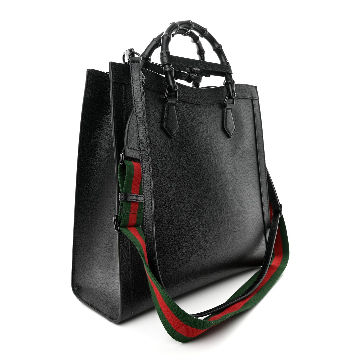 Textured Dollar Calfskin Web Monochrome Large Diana Tote Bag Black