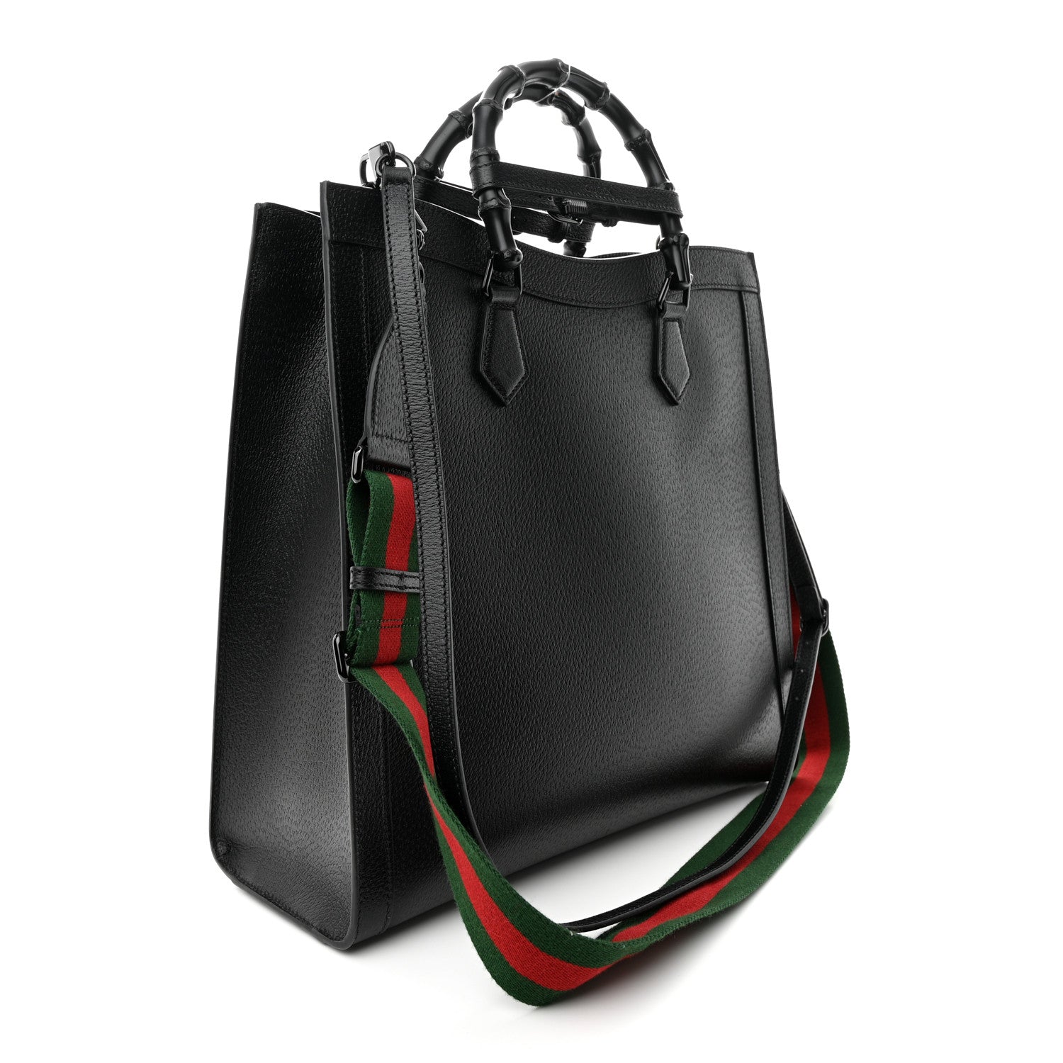 Gucci Textured Dollar Calfskin Web Monochrome Large Diana Tote Bag Black 3 of 15