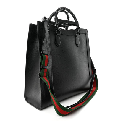 Gucci Textured Dollar Calfskin Web Monochrome Large Diana Tote Bag Black 3 of 15