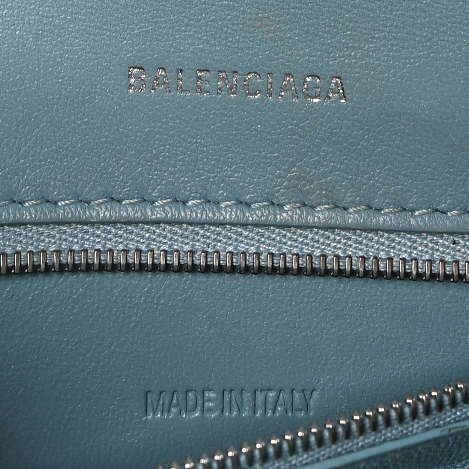 Balenciaga Shiny Calfskin Crocodile Embossed Small Hourglass Top Handle Bag Blue Grey 6 of 11