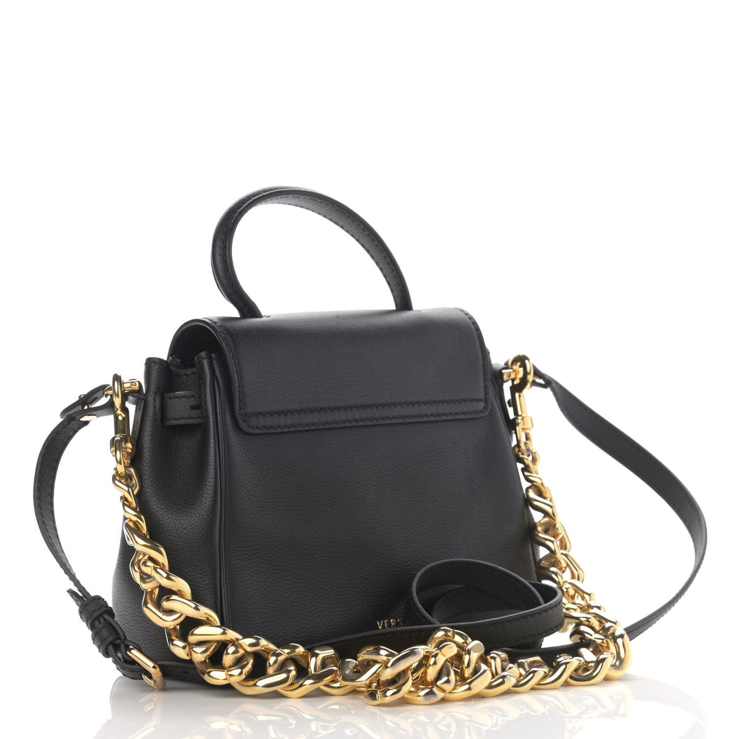 Grained Calfskin Small La Medusa Top Handle Bag Black