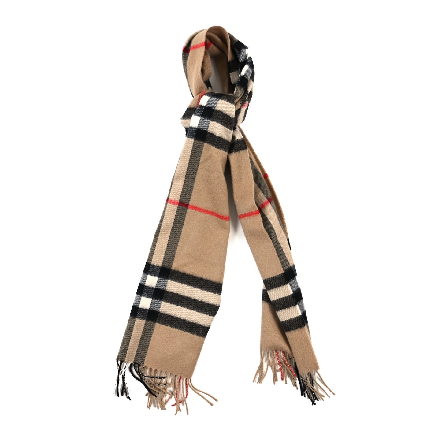 Cashmere Giant Heritage Check Fringe Scarf Camel