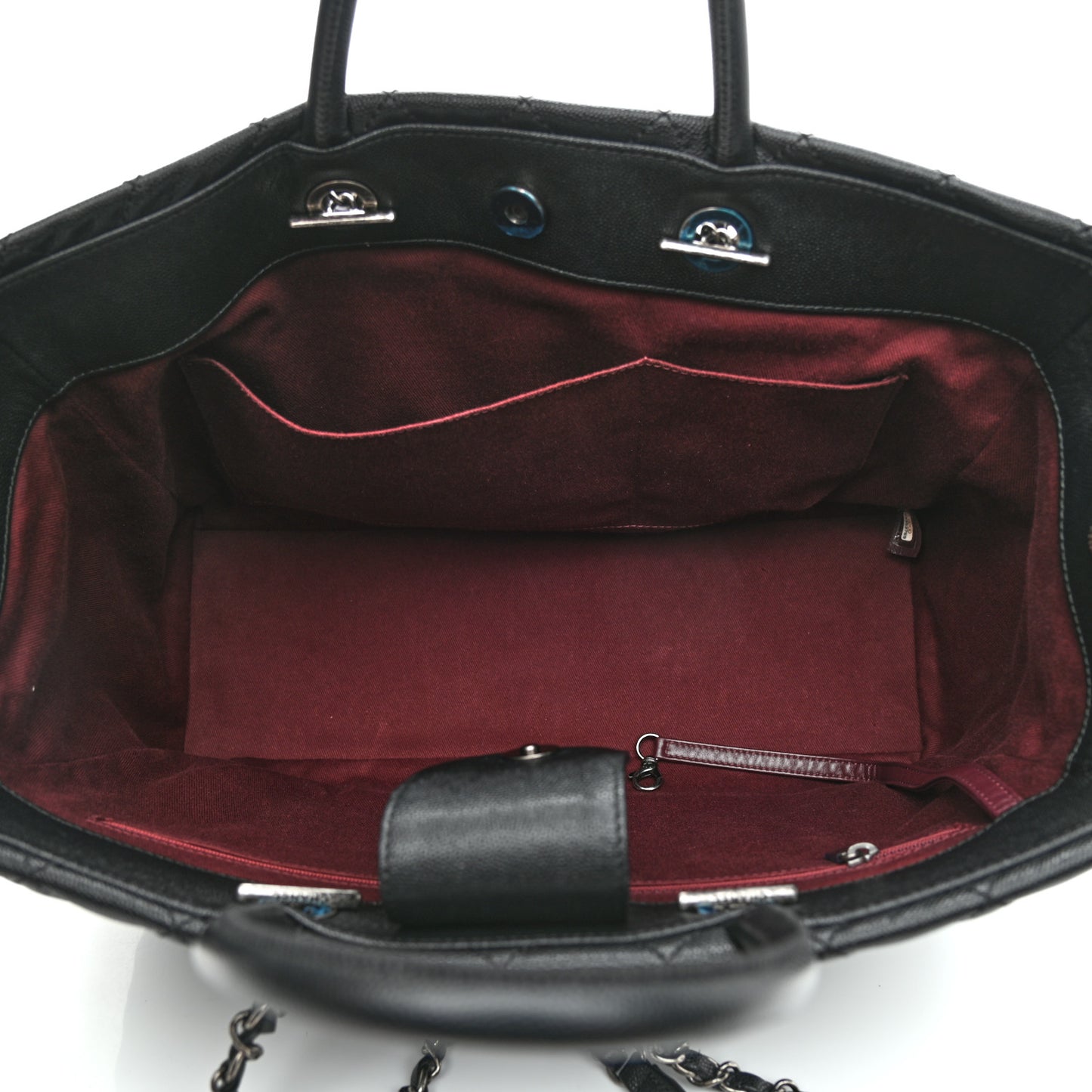 Caviar Quilted Large Coco Handle Shopping Tote Black