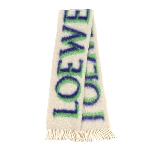 Mohair Wool Logo Scarf White Multicolor