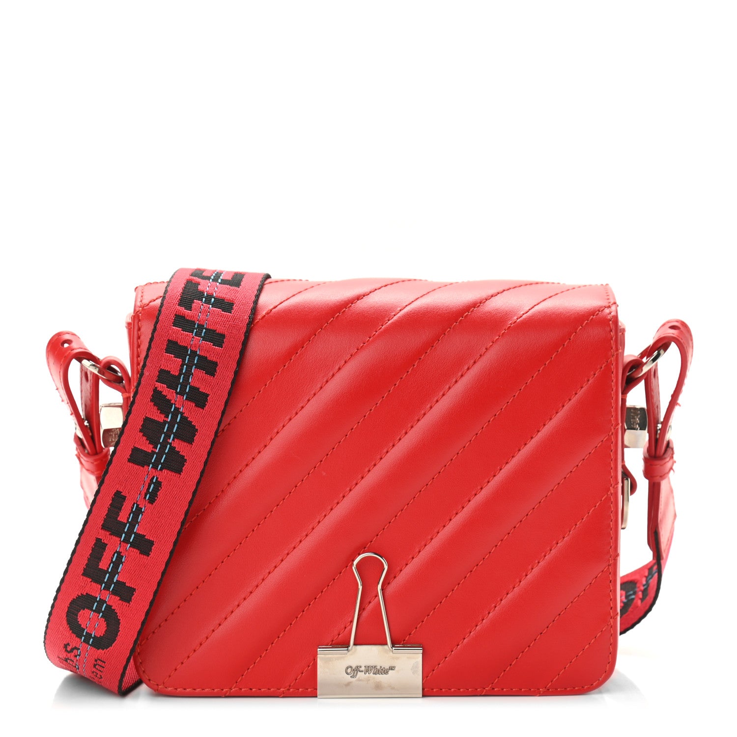 Off-White Calfskin Padded Diag Binder Flap Bag Red 1 of 12