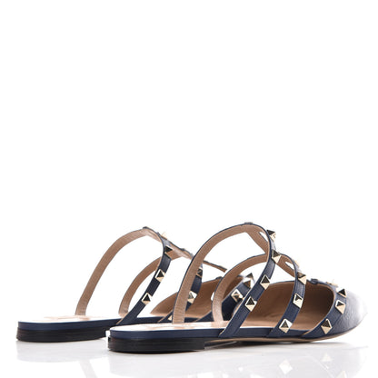 Valentino Garavani Pebbled Calfskin Rockstud Flat Cage Mules 38 Pure Blue 4 of 8