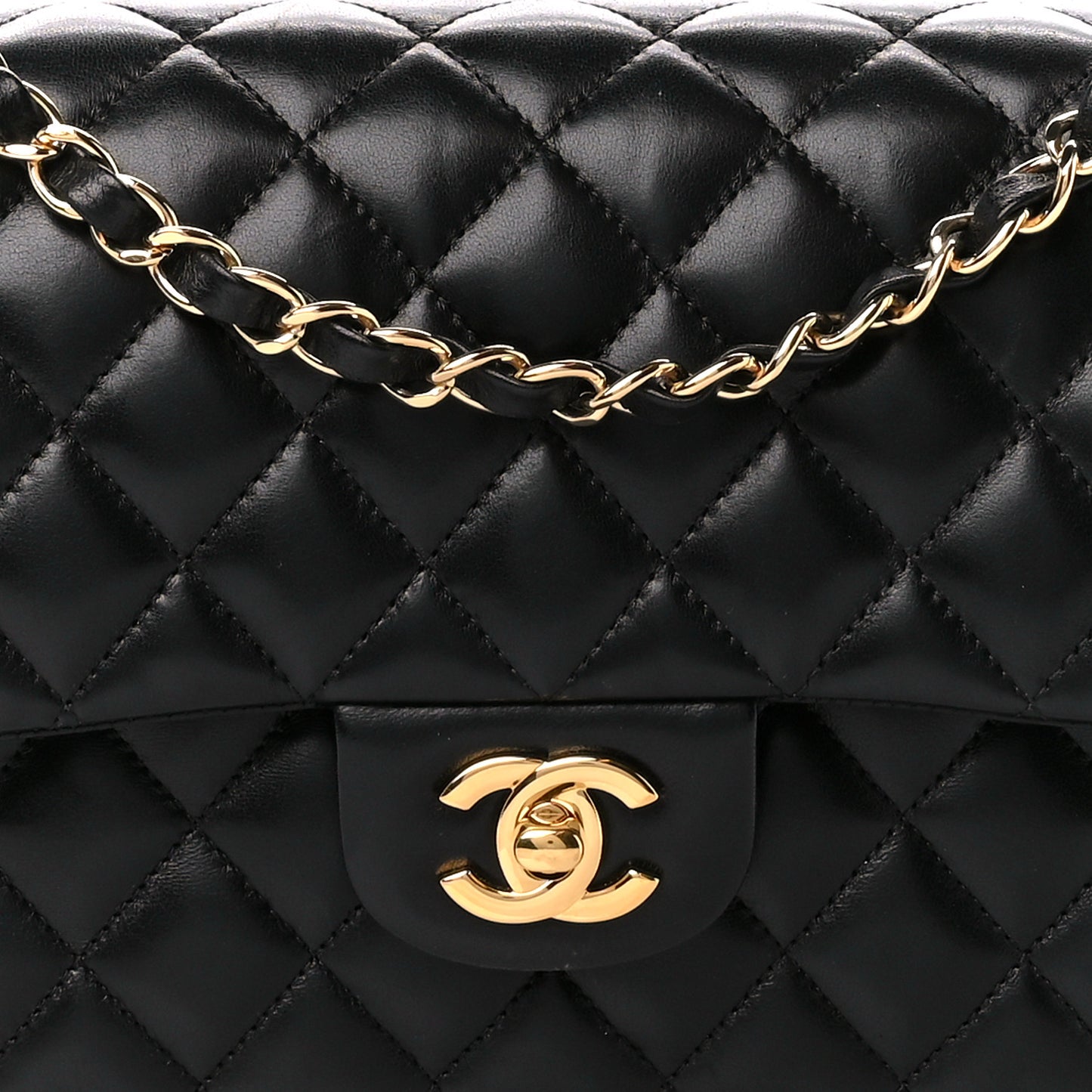 Lambskin Quilted Medium Double Flap Black