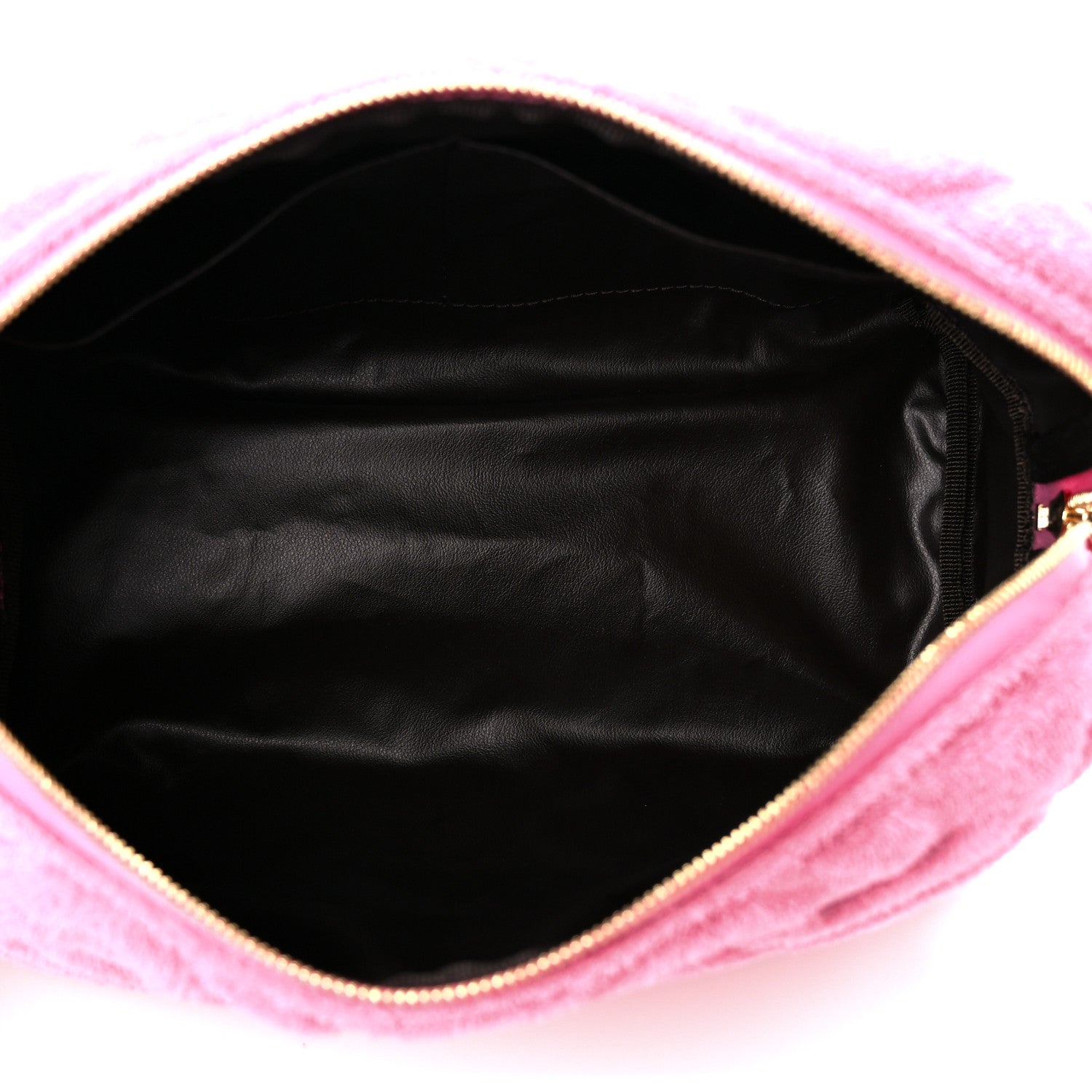 Fendi Terry Cloth Vitello Century Matte FF 1974 Embossed Medium Trapezoid Beauty Pouch Lollypop 5 of 10