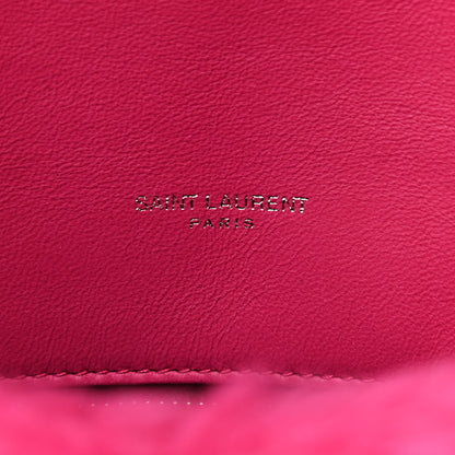 Saint Laurent Merino Shearling Lambskin Quilted Small Loulou Puffer Monogram Chain Satchel Fuchsia 6 of 11