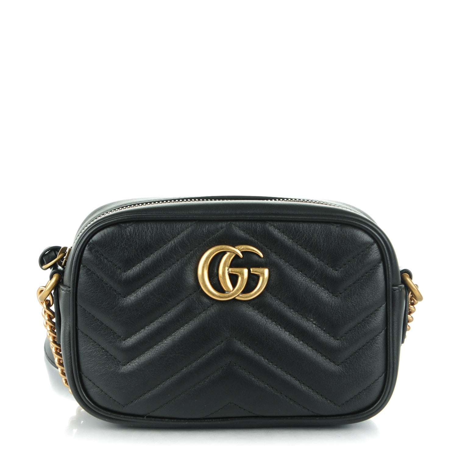 Gucci Calfskin Matelasse Mini GG Marmont Chain Shoulder Bag Black 1 of 7