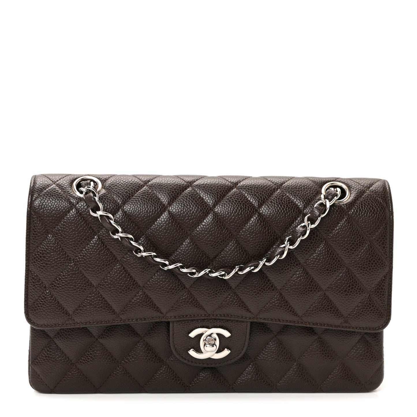 Caviar Quilted Medium Double Flap Dark Brown