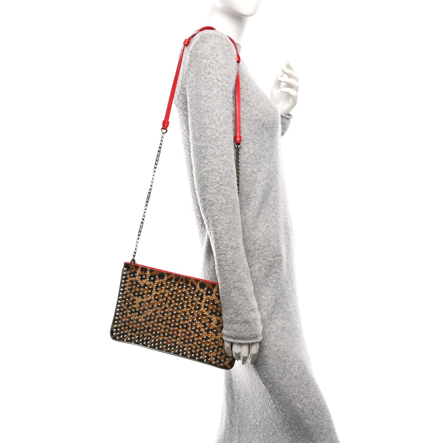 Patent Leopard Print Loubiposh Spiked Crossbody Clutch