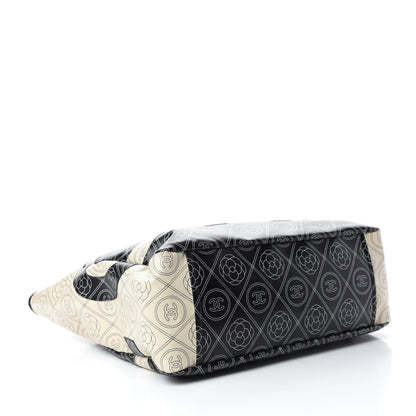 Chanel Coated Canvas Camellia Medium Shopping Tote Black Beige 4 of 10