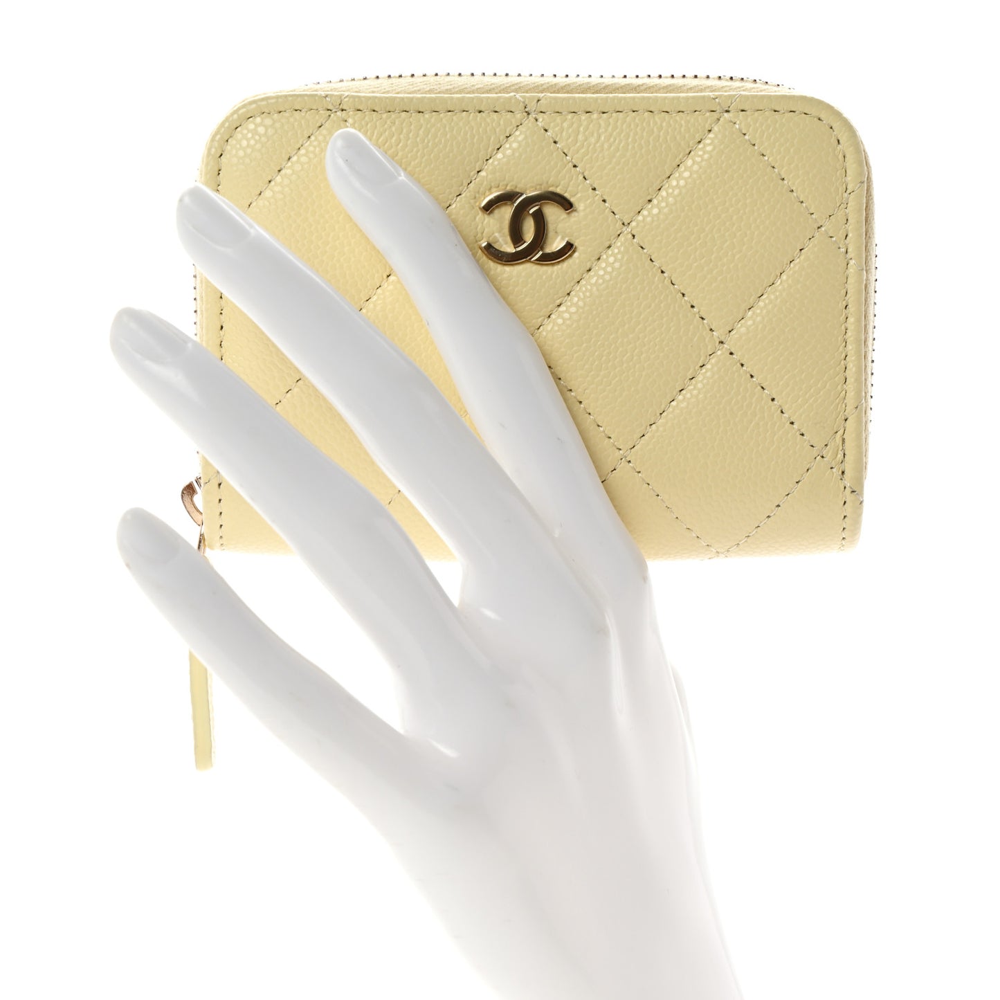 Caviar Quilted Zip Coin Purse Light Yellow