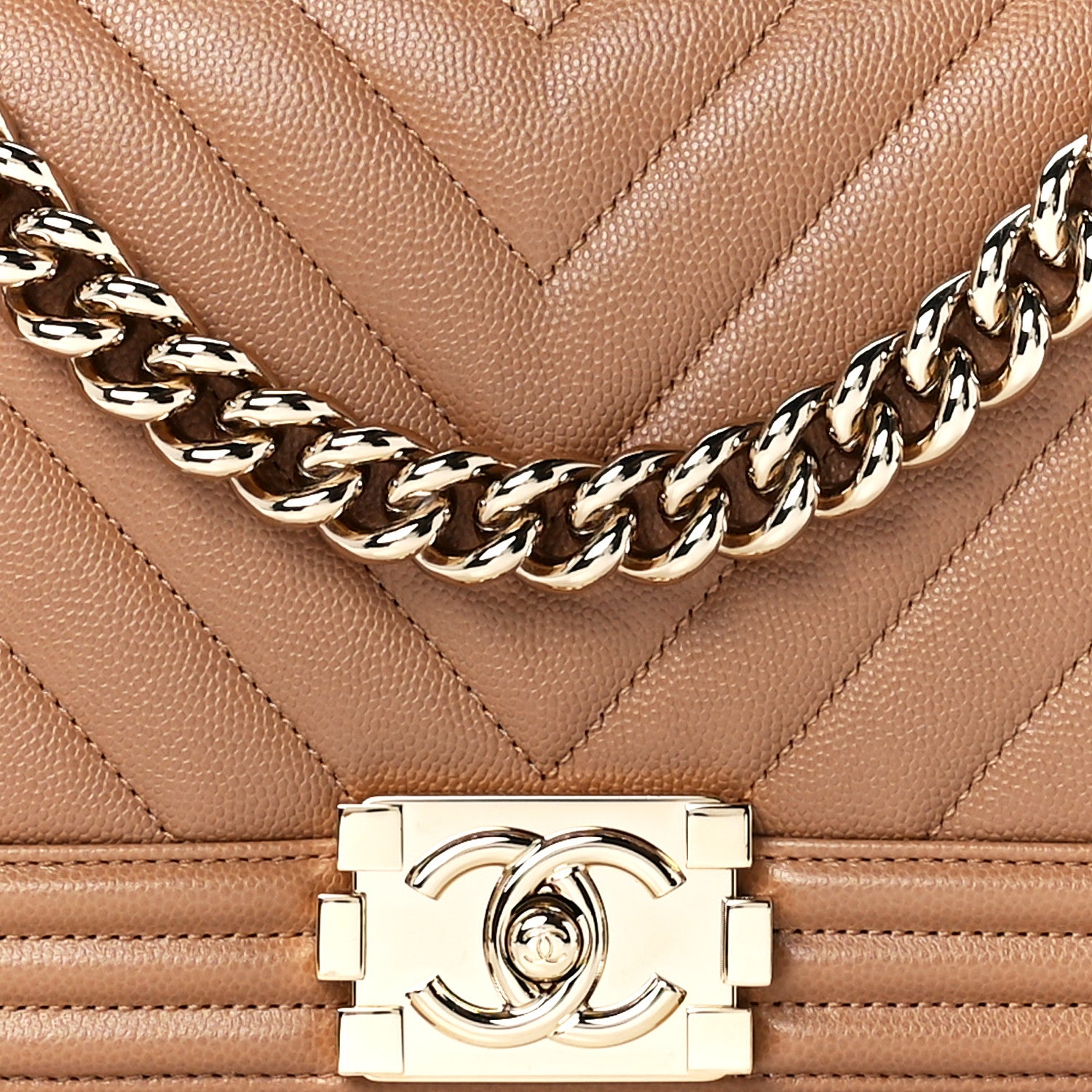 Chanel Caviar Chevron Quilted Medium Boy Flap Dark Beige 8 of 11