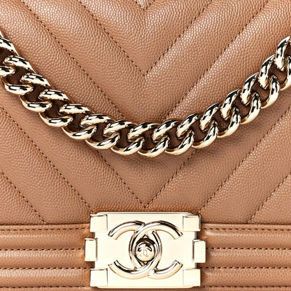 Chanel Caviar Chevron Quilted Medium Boy Flap Dark Beige 8 of 11