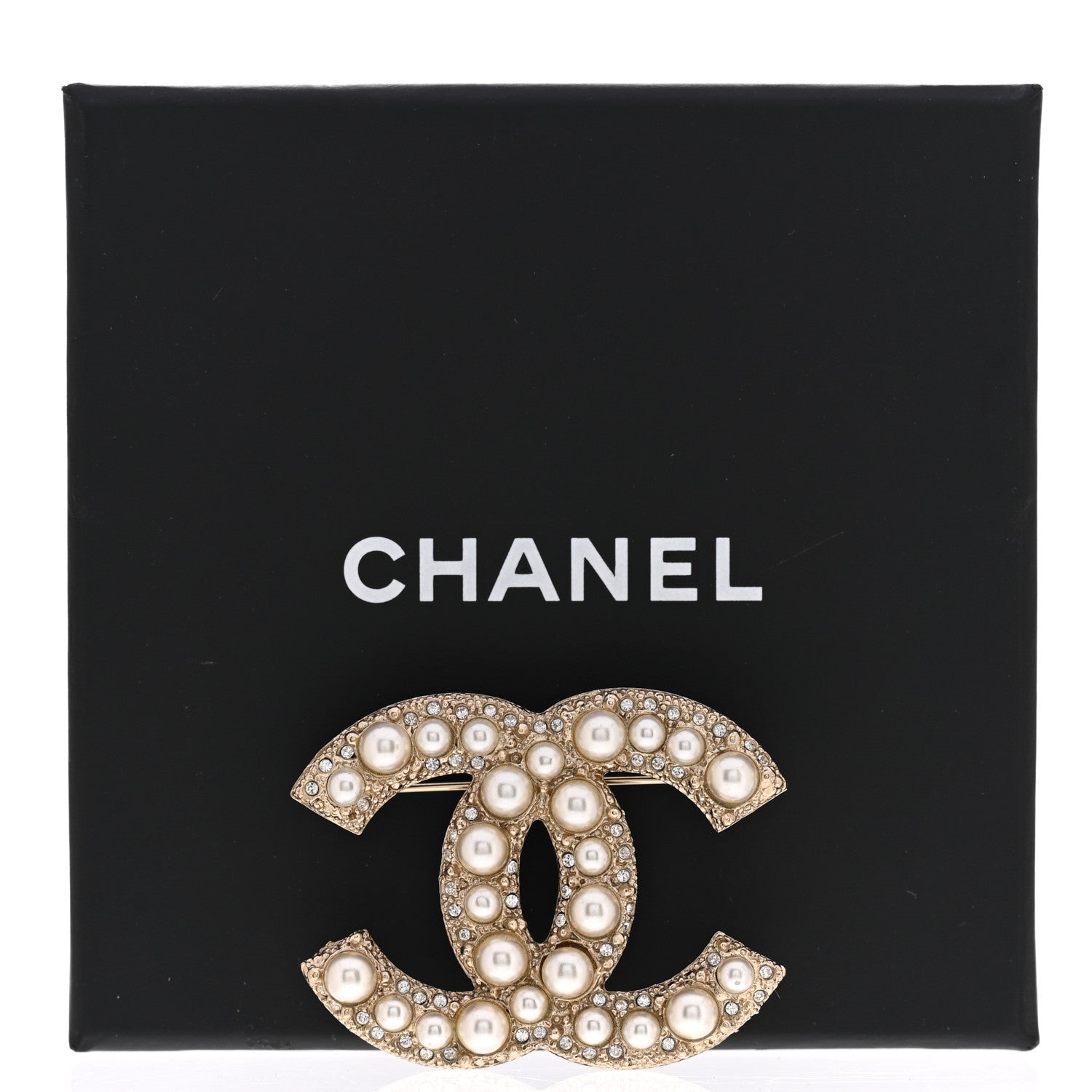 Chanel Metal Crystal Graduated Pearl CC Brooch Gold 5 of 5