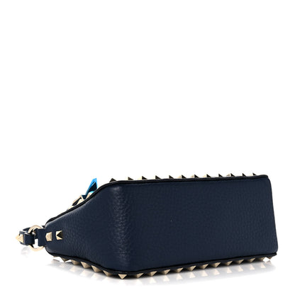 Valentino Garavani Pebbled Calfskin Small Rockstud Flip Lock Shoulder Bag Marine 4 of 9