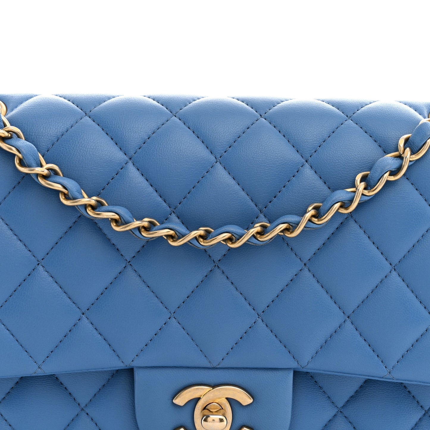 Lambskin Quilted Medium Double Flap Blue