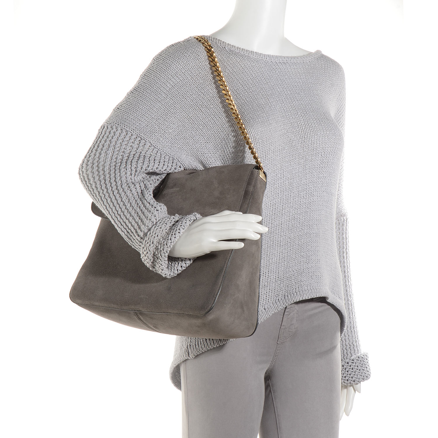 Celine Suede Gourmette Shoulder Bag Grey 2 of 10