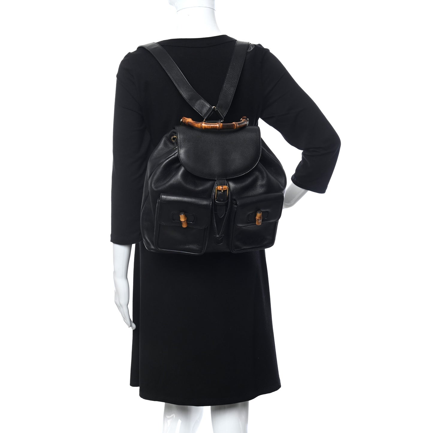 Calfskin Bamboo Backpack Black