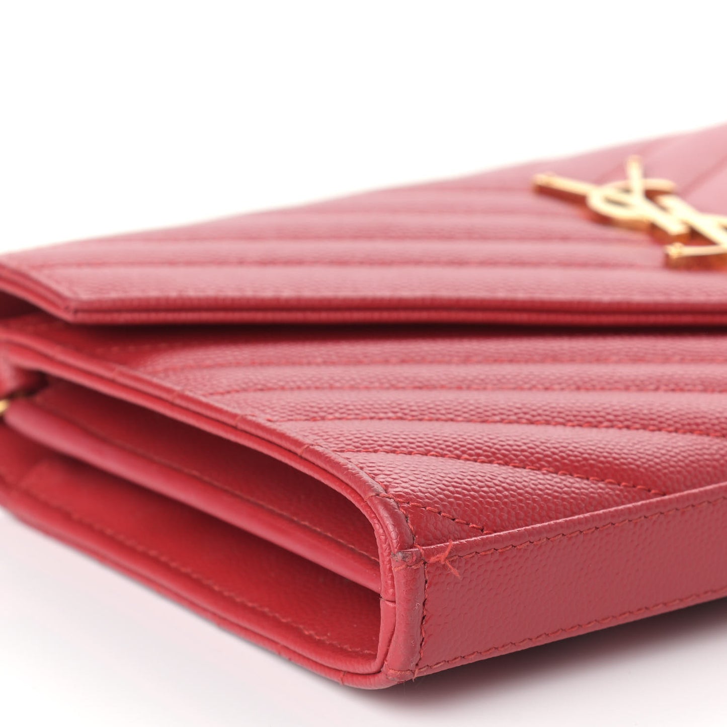 Grain De Poudre Matelasse Chevron Monogram Chain Wallet Red
