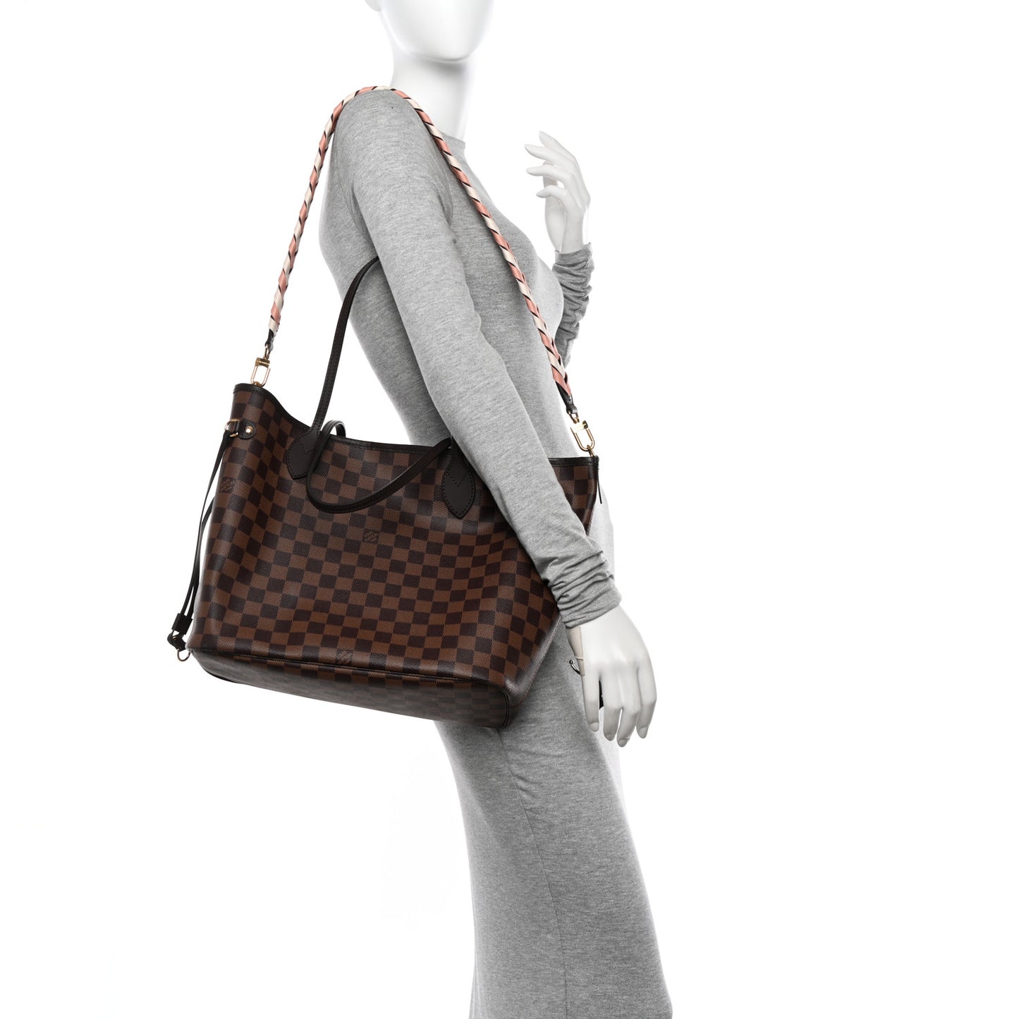 Damier Ebene Braided Neverfull MM Pink
