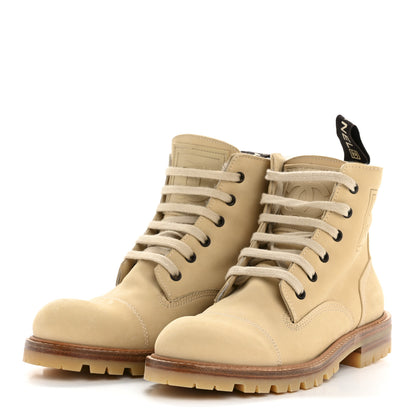 Chanel Calfskin Suede Quilted Lace Up Combat Boots 37 Light Beige 4 of 9