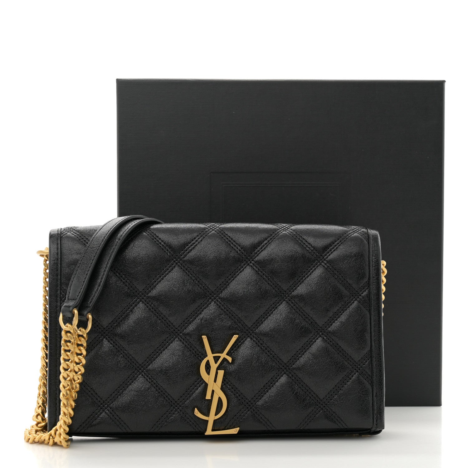 Saint Laurent Lambskin Diamond Quilted Becky Chain Wallet Black 12 of 12