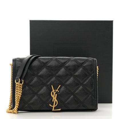 Saint Laurent Lambskin Diamond Quilted Becky Chain Wallet Black 12 of 12