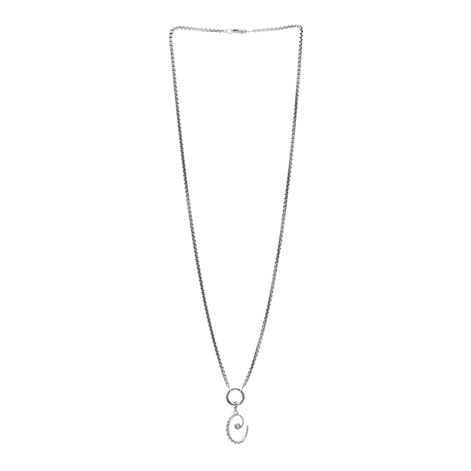 David Yurman Sterling Silver Diamond Initial C Charm Smooth Amulet Vehicle Box Chain Necklace 3 of 4