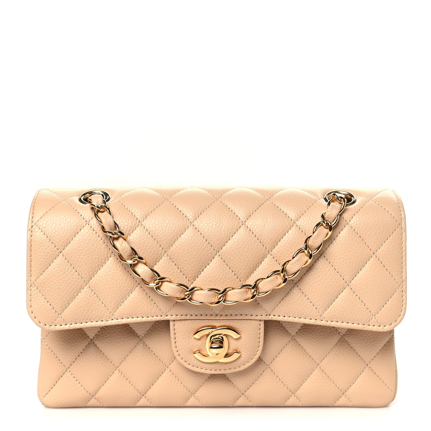 Caviar Quilted Small Double Flap Beige