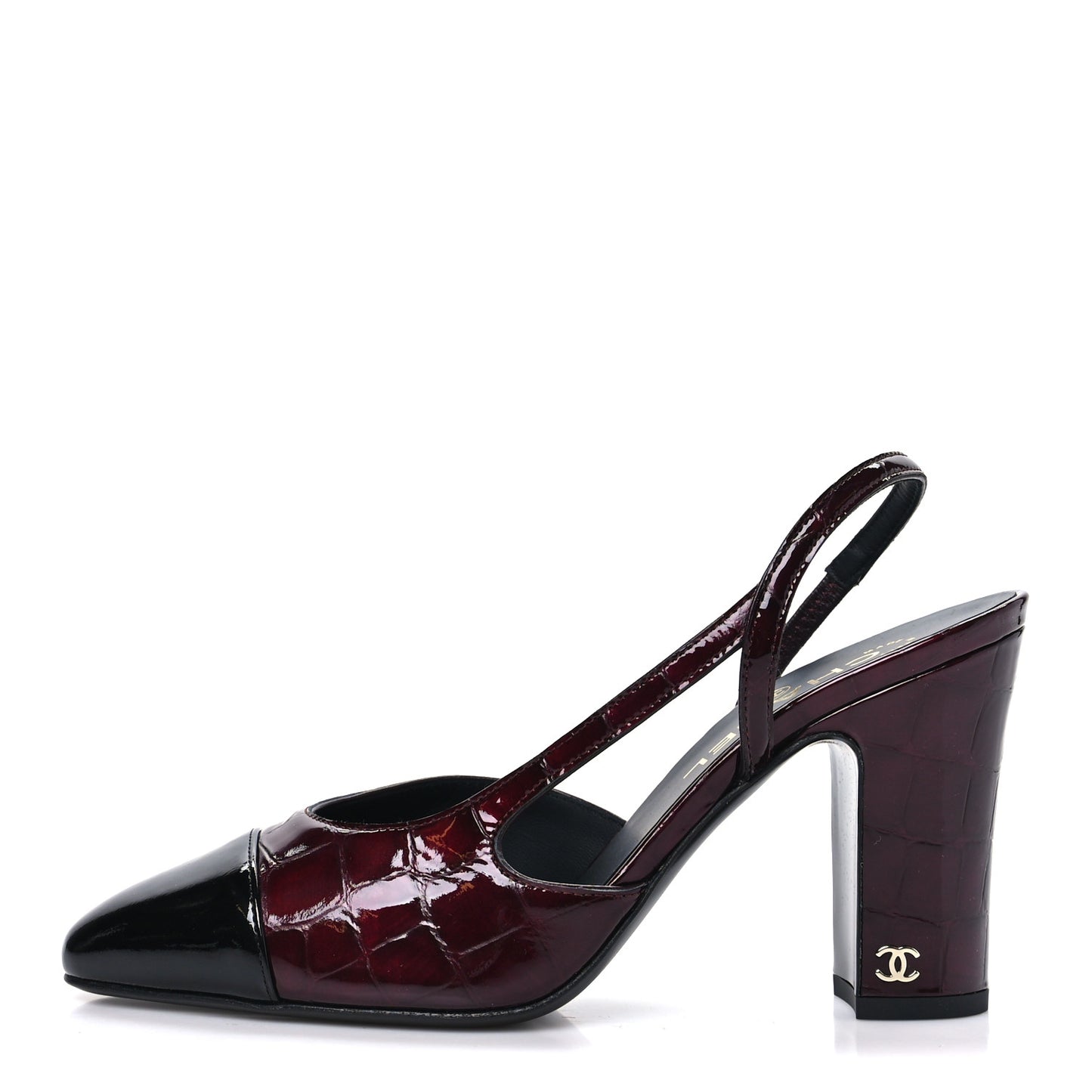 Crocodile Embossed Patent CC Cap Toe CC Slingback Pumps 38 Dark Burgundy