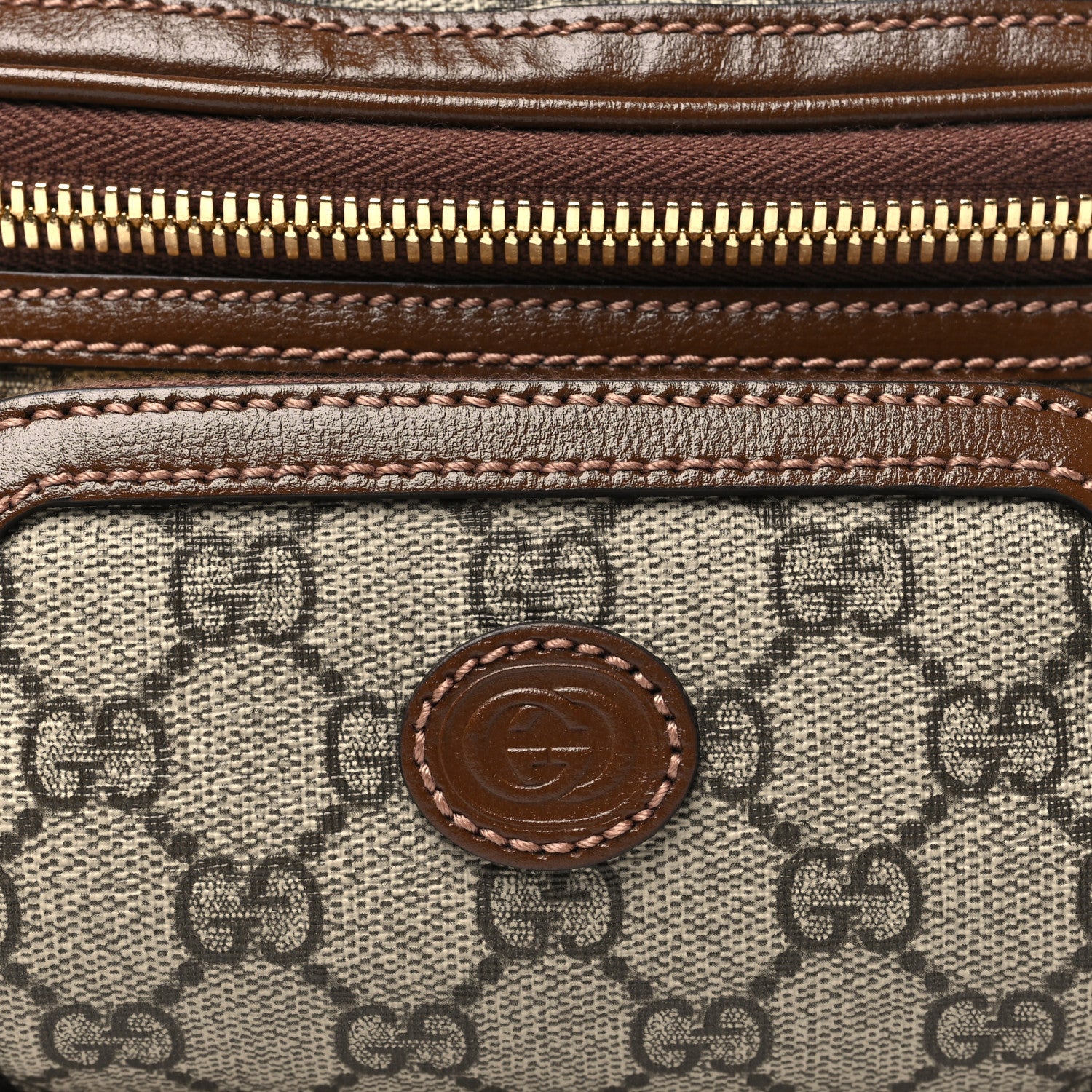 Gucci GG Supreme Monogram Textured Calfskin Retro Interlocking G Belt Bag Beige Ebony Brown Sugar 8 of 11